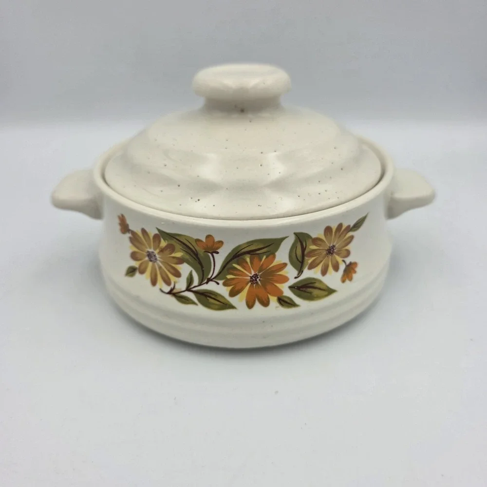 Vtg‎ Capri Flowers Bake Serve 'n Store Stoneware Single Casserole Dish With Lid